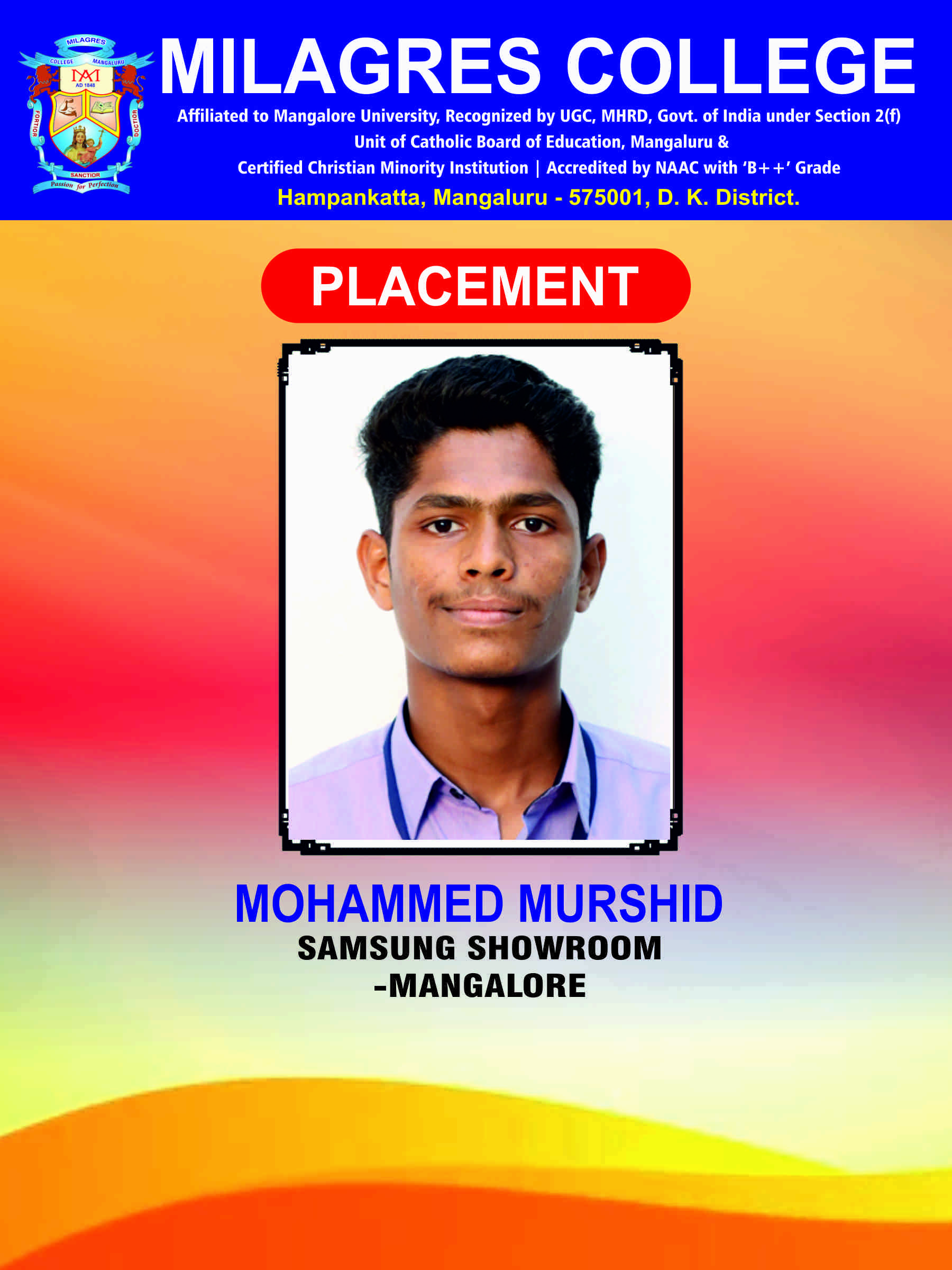 Successfully placed student